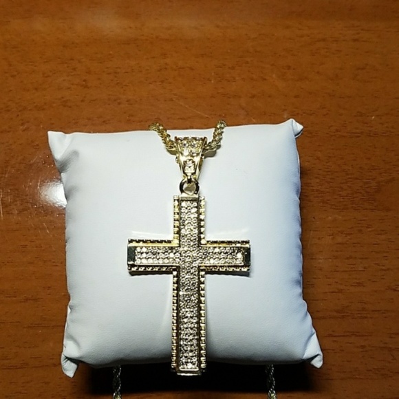 Mens "Jordan" 20K Gold Plated Cross Necklace - Picture 6 of 7
